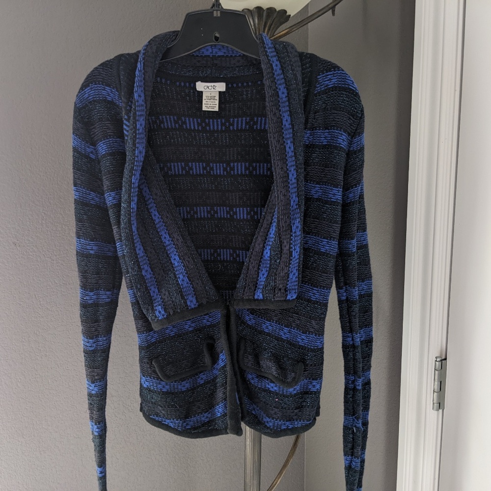 Cache' Cardigan Sweater- Black with Blue-Size Small